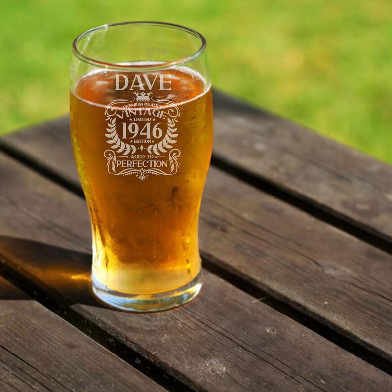 Personalised Vintage 1946 Engraved Beer Pint Glass 80th Birthday Aged to Perfection 80 Year Old Gifts Beer Tulip Pint Glass &/or Coaster Set image 17