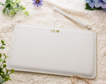 Personalised Clutch Bag With Monogram Initial Heart Design Bridesmaid Gifts For Her Hen Party Proposal Wedding Favor Present Guest Handbag