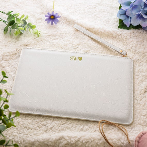 Personalised Clutch Bag With Monogram Initial Heart Design Bridesmaid Gifts For Her Hen Party Proposal Wedding Favor Present Guest Handbag