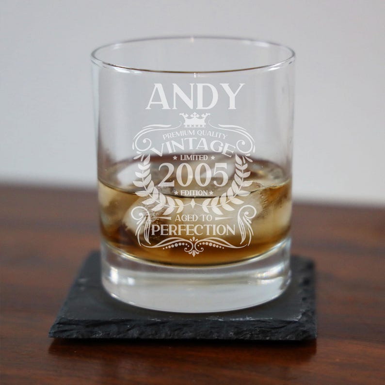 Personalised Vintage 2005 Engraved Whiskey Glass - 21st Birthday Aged to Perfection – 21 Year Old Gifts Bourbon Scotch Whisky Tumbler Glass image 13
