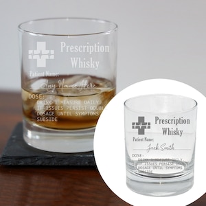 Engraved Personalised Prescription Whisky Glass and/or Coaster Novelty Whiskey Tumbler Gift Doctors Orders Custom Gifts For Dad Grandad Papa