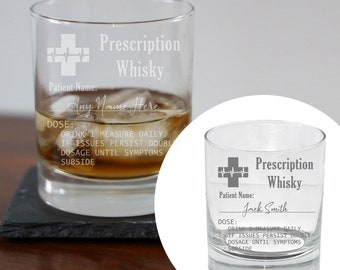 Engraved Personalised Prescription Whisky Glass and/or Coaster Novelty Whiskey Tumbler Gift Doctors Orders Custom Gifts For Dad Grandad Papa