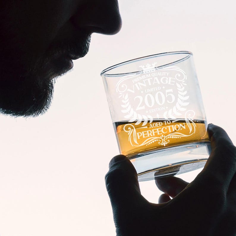 Personalised Vintage 2005 Engraved Whiskey Glass - 21st Birthday Aged to Perfection – 21 Year Old Gifts Bourbon Scotch Whisky Tumbler Glass image 2