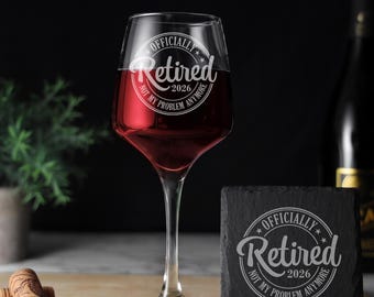 Copa de vino grabada para jubilados/Copa de vino Tallo/Regalo divertido para jubilados/Regalo para jubilados/Regalo para jubilados/Regalo para hombres y mujeres