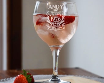 Vintage 1976 Engraved Gin Glass and/or Coaster 50th Birthday Gift Aged to Perfection – Gin Lovers – 50 Year Old Gifts – Balloon Gin Glass