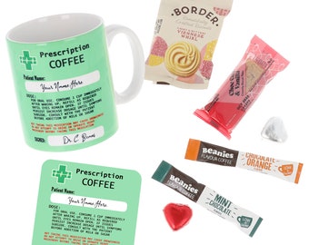 Taza de prescripción personalizada / Regalo de café novedoso / Juego de taza y / o posavasos / Taza llena / Taza de adicto al café personalizada divertida / Regalo de doctor