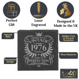 Vintage 1976 Engraved Stemless Gin Glass and/or Coaster Personalised 50th Birthday Gift Aged to Perfection – Gift for Her 50 Year Old Gifts immagine 15