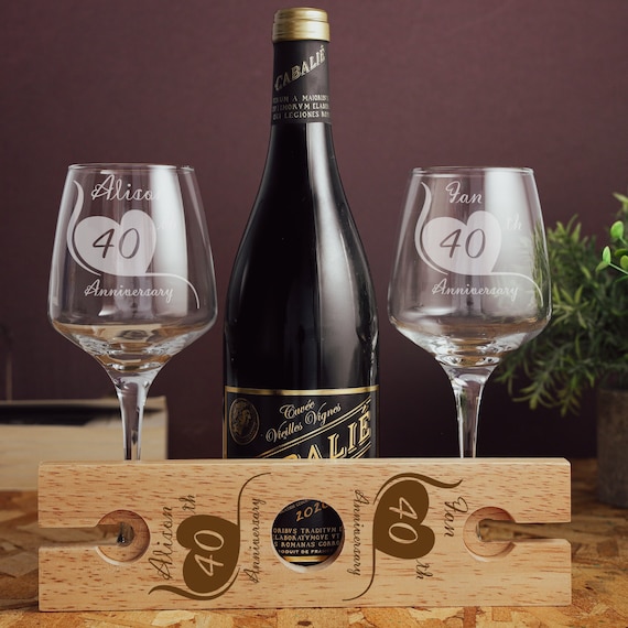 Personalised 40th Wedding Anniversary Engraved Wine Glass Butler Caddy Gift  Set | Ruby Anniversary Gift for Couples | 40 Years Married - Etsy