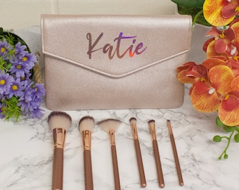 Personalised Makeup Brush Bag Filled With Cosmetic Brushes | Birthday Gift for Her | Custom Beauty Brush Set | Bride To Be Gift | Makeup Bag