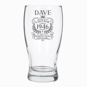 Personalised Vintage 1946 Engraved Beer Pint Glass 80th Birthday Aged to Perfection 80 Year Old Gifts Beer Tulip Pint Glass &/or Coaster Set image 16