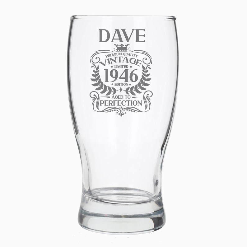 Personalised Vintage 1946 Engraved Beer Pint Glass 80th Birthday Aged to Perfection 80 Year Old Gifts Beer Tulip Pint Glass &/or Coaster Set image 16