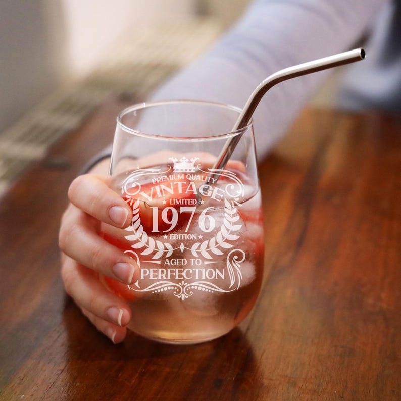 Vintage 1976 Engraved Stemless Gin Glass and/or Coaster Personalised 50th Birthday Gift Aged to Perfection – Gift for Her 50 Year Old Gifts immagine 13