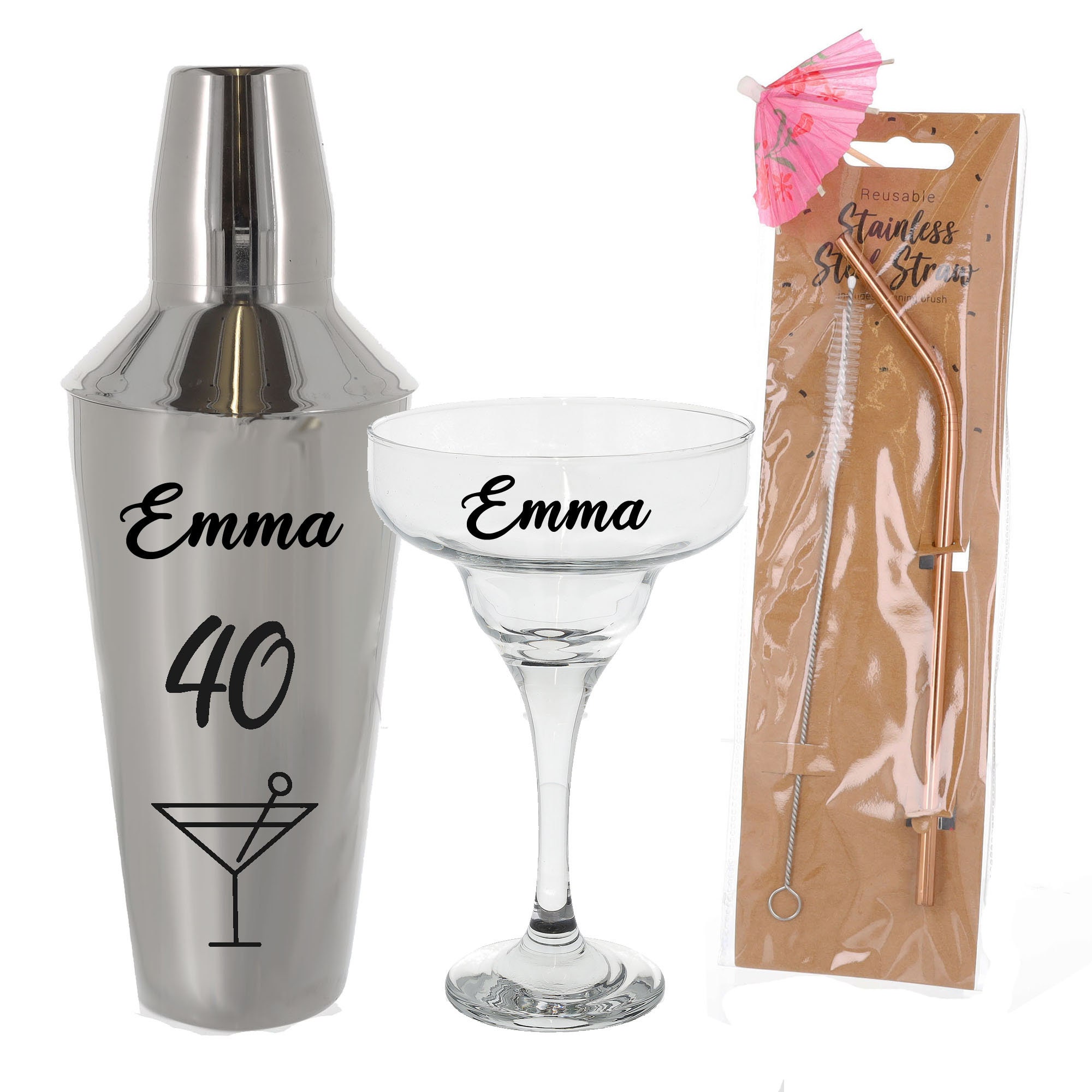 Personalized Gold Cocktail Shaker and Martini Glass Set