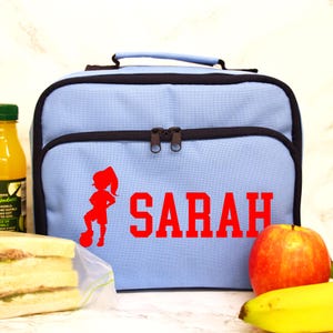 Personalised Football Lunch Box Bag for Girls Personalised Lunch Bag For Kids with Name & Female or Male Footballer School Lunch Cooler Bag