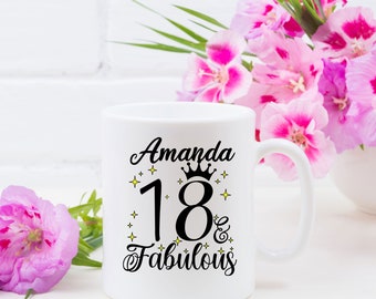 Taza personalizada "18 y fabuloso" / Taza de 18 cumpleaños / Regalos para 18 años / Regalos para ella / Regalos para 18 años