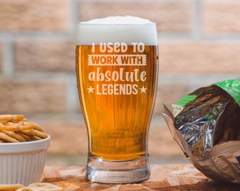 Engraved I Used to Work with Absolute Legends Novelty Pint Glass and Slate Coaster Set - Perfect Retirement or New Job Gift for Coworker