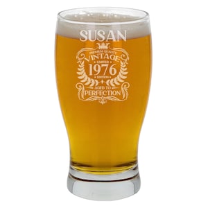 Vintage 1976 Engraved Beer Pint Glass - Personalised 50th Birthday Gift – 50 Year Old Aged to Perfection Beer Cider Lager Tulip Pint Glass image 19