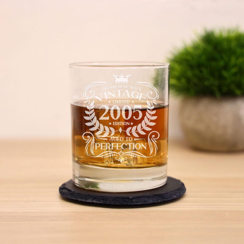 Personalised Vintage 2005 Engraved Whiskey Glass - 21st Birthday Aged to Perfection – 21 Year Old Gifts Bourbon Scotch Whisky Tumbler Glass image 8
