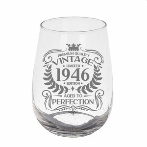 Spersonalizowany, zabytkowy, grawerowany kieliszek do ginu bez nóżki z 1946 r. i/lub podstawka, prezent na 80. urodziny, idealnie dopracowany, prezent dla miłośniczki ginu – 80 lat zdjęcie 7