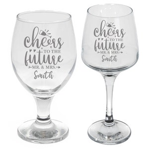 Personalised Engraved Engagement Beer & Wine Glass | Craft Beer and Wine Glass Set | Cheers To The Future Mr and Mrs New Couple Wedding Gift