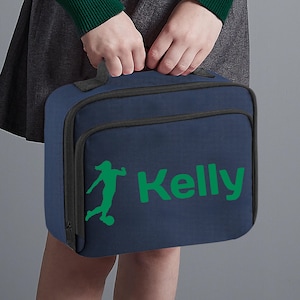 Personalised Girls Football Lunch Box Bag Personalised Lunch Bag For Kids with Name & Female or Male Footballer School Lunch Cooler Bag