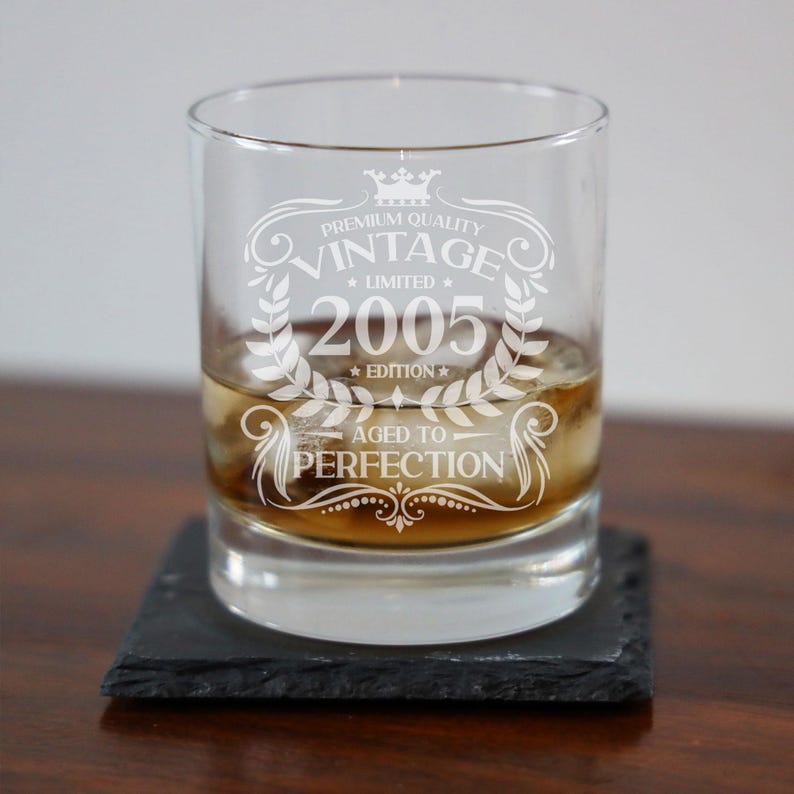 Personalised Vintage 2005 Engraved Whiskey Glass - 21st Birthday Aged to Perfection – 21 Year Old Gifts Bourbon Scotch Whisky Tumbler Glass image 7