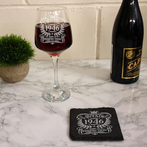 Personalised Vintage 1946 Engraved Wine Glass - 80th Birthday Aged to Perfection – 80 Year Old Gifts Wine Glass & Optional Coaster Set image 3