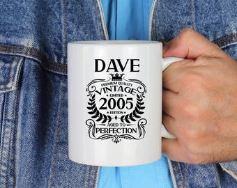 Personalised 21st Birthday Mug Aged to Perfection Vintage 2005 Mug and Coaster Gift Idea for Him / Her