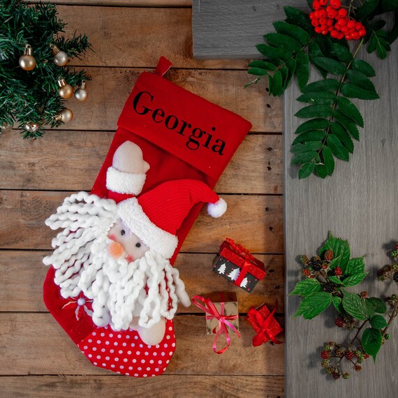 Personalised Christmas Stocking – Luxury Santa/Teddy Design, Custom Name Up To 12 Letters