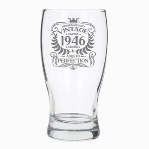 Personalised Vintage 1946 Engraved Beer Pint Glass 80th Birthday Aged to Perfection 80 Year Old Gifts Beer Tulip Pint Glass &/or Coaster Set image 7