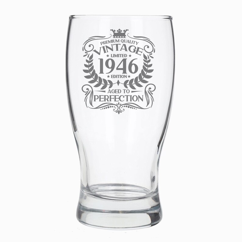 Personalised Vintage 1946 Engraved Beer Pint Glass 80th Birthday Aged to Perfection 80 Year Old Gifts Beer Tulip Pint Glass &/or Coaster Set image 7