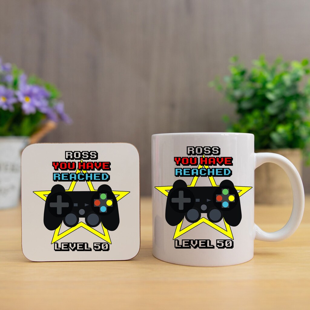 Tazza Regalo 50° Compleanno Uomo - Gamer Level 50 - Stampata Su Entrambi I Lati In Confezione Regalo