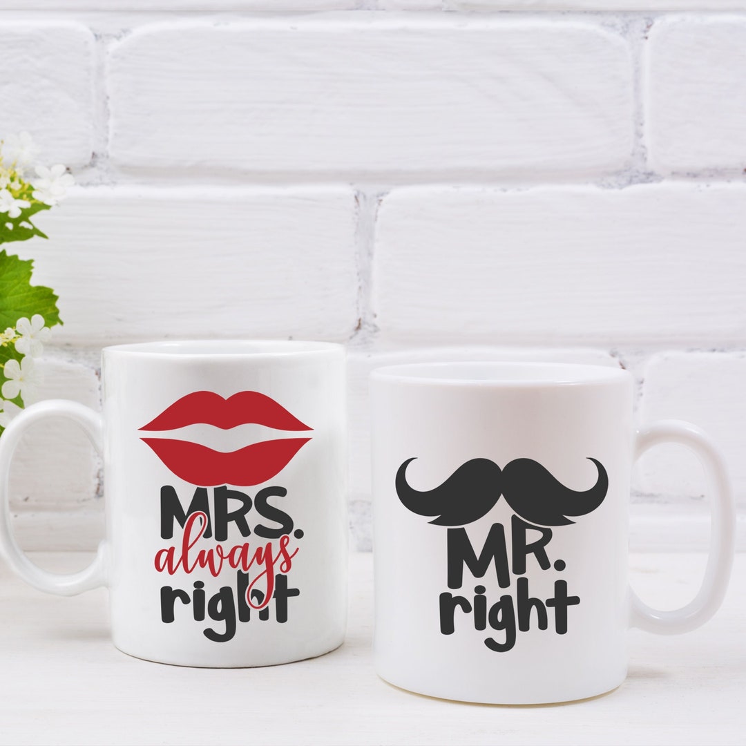 Mr Right Mrs Always Right Wine Glasses - Funny Couple Gift Set, 15 Oz Stemless (2 Pack)