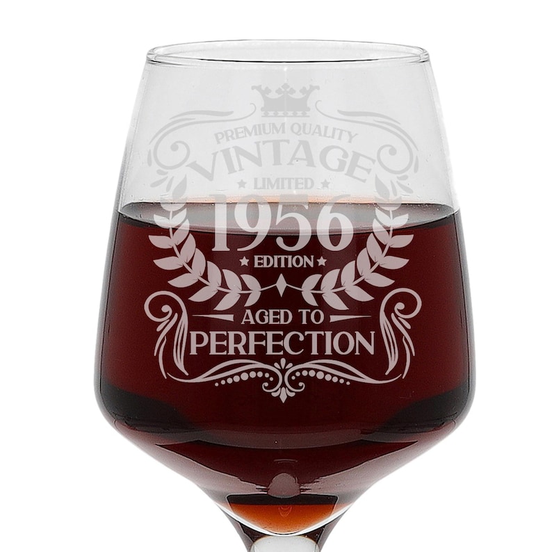 Vintage 1956 Engraved Wine Glass - Personalised 70th Birthday Aged to Perfection – 70 Year Old Gifts Wine Glass & Optional Coaster Set image 9