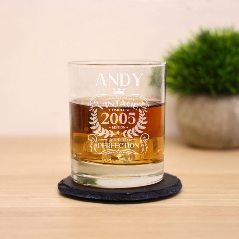 Personalised Vintage 2005 Engraved Whiskey Glass - 21st Birthday Aged to Perfection – 21 Year Old Gifts Bourbon Scotch Whisky Tumbler Glass image 14