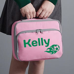 Sac boîte à lunch de football personnalisé pour fille ou garçon Sac à lunch personnalisé pour enfants avec nom et motifs de football Sac isotherme pour lunch d'école