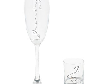 Personalised Bridal Party Champagne & Shot Engraved Glass Gift | Bridesmaid Gift | Wedding Morning Glasses | Hen Party Champagne Flute