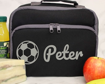 Bolsa de almuerzo de fútbol personalizada para niños y niñas - Bolsa de almuerzo personalizada para niños con nombre y bolsa refrigeradora de almuerzo escolar de fútbol