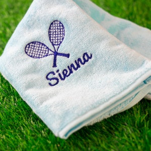 Personalised Embroidered Tri Fold Tennis Towel | Custom Tennis Towel with Carabiner Clip | Personalised Tennis Gift | Gift for Tennis Lover|