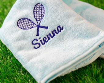 Personalised Embroidered Tri Fold Tennis Towel | Custom Tennis Towel with Carabiner Clip | Personalised Tennis Gift | Gift for Tennis Lover|