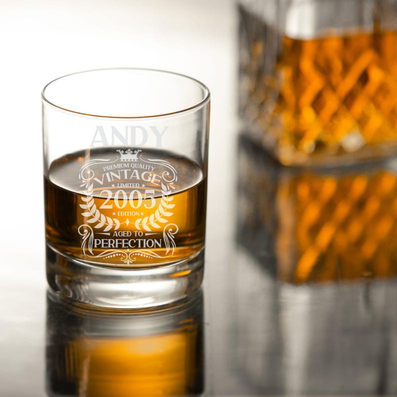 Personalised Vintage 2005 Engraved Whiskey Glass - 21st Birthday Aged to Perfection – 21 Year Old Gifts Bourbon Scotch Whisky Tumbler Glass image 16