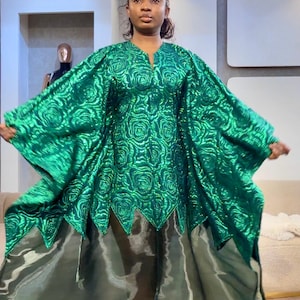 Sexy Brocade-Liquid Combo Bubu Dress - Green
