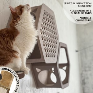 Honeycomb cat wall shelves for large cat, wooden indoor cat climbing furniture, housewarming gift for cat lover image 1