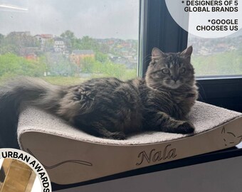 Lettino per gatti accogliente e morbido per finestra, amaca per gatti di lusso in legno di design, regalo di inaugurazione della casa per gli amanti dei gatti nella nuova casa