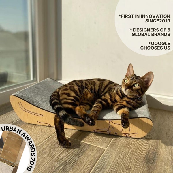 Cama con nombre para rascar para gatos grandes, sofá personal de madera para gatos