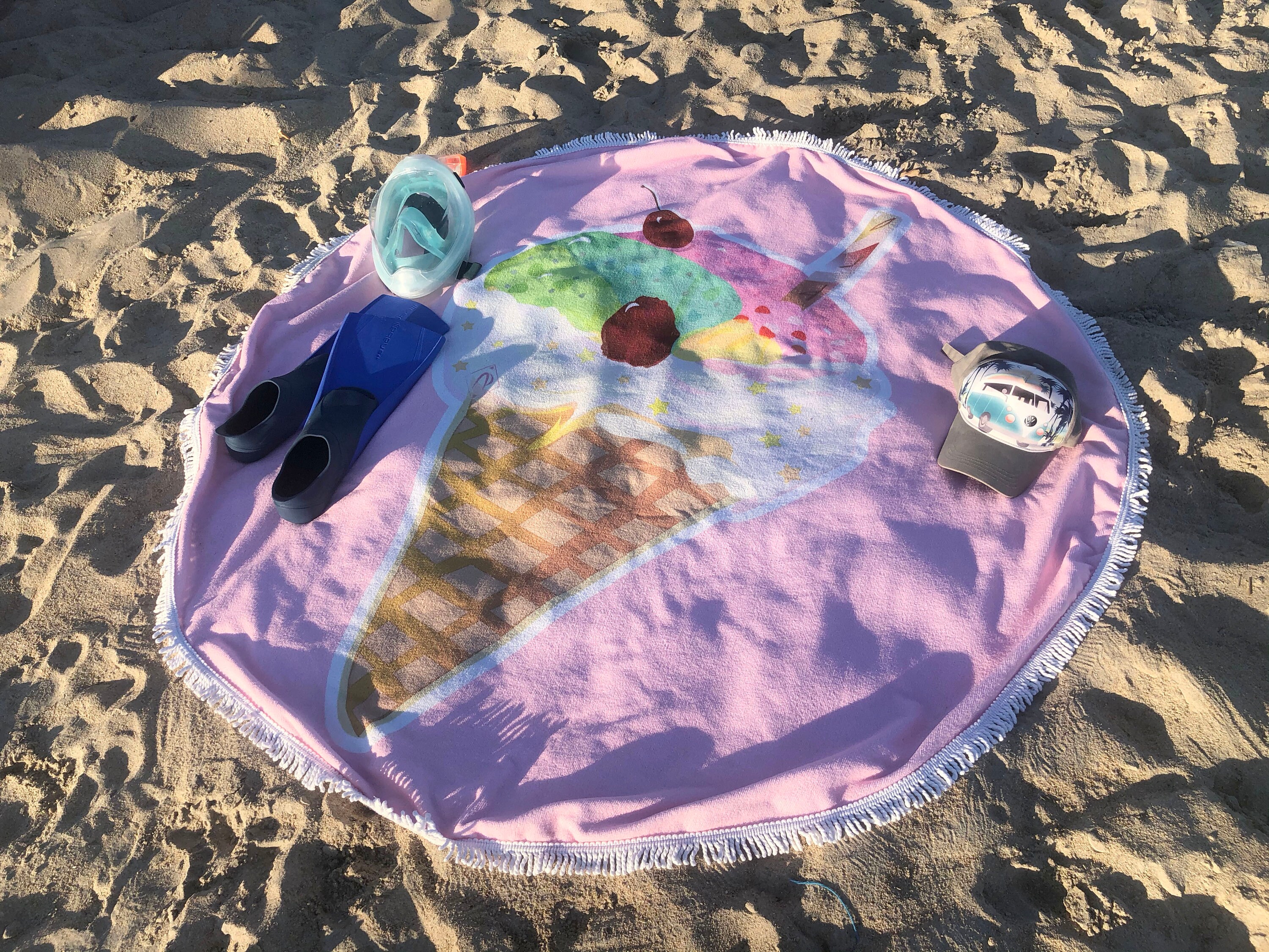 Serviette de Plage Ronde Ice Cream Polyester avec Franges Soldes