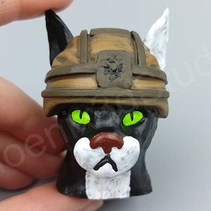 Handmade Cat Magnet in Helmet, 2.45 Inch (62mm) Height – Cute Home Decor, Fridge Magnet, Unique Gift