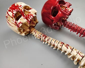 Trophée de la colonne vertébrale Predator pleine grandeur avec tête de mort – Cosplay Options sanglantes et légèrement sanglantes