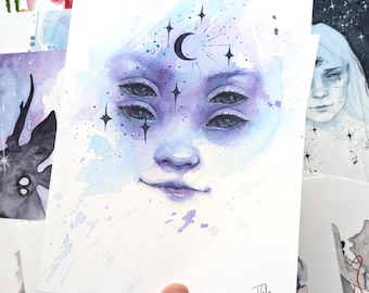Galaxy Goddess Watercolour Art - Fantasy Goddess Painting