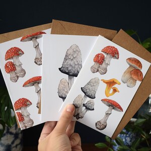 Carte de vœux aux champignons | Mélanger et assortir | Recherche de nourriture naturelle de champignon vénéneux | Carte aquarelle | Cartes de remerciement, cartes d'anniversaire, toute occasion